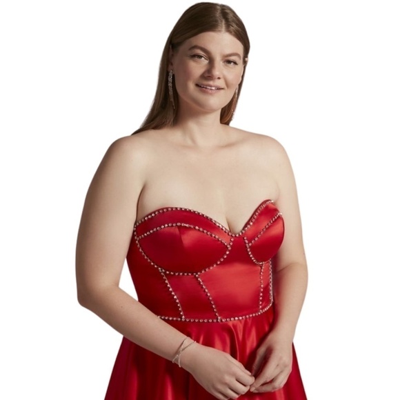 JULES AND CLEO Satin Ball Gown W/ Jewel Embellished Bodice Valentina Red Size 18 - Picture 3 of 3